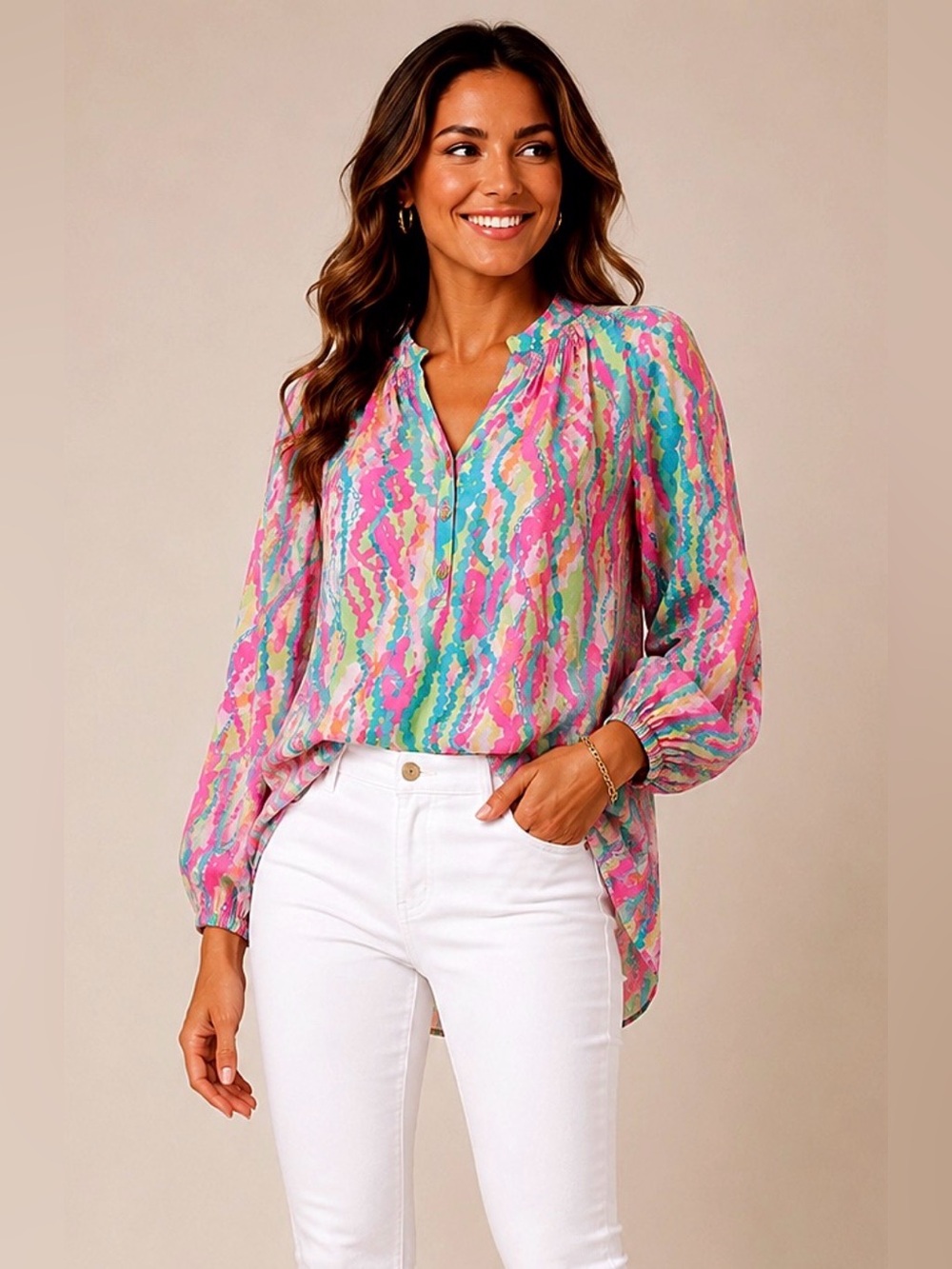 🩷💙 Lilly Pulitzer “Dripping With Jewels” Elsa Silk Tunic Size Small 💚🩵